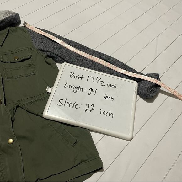 Mudd Olive Army Green Gray Knit Hooded Utility Vest‎ Jacket Women’s Size XS - Picture 7 of 9